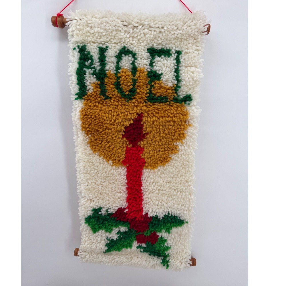Latch Hook Wall Hanging Noel Christmas Candle Handmade Retro Holiday Decor MCM